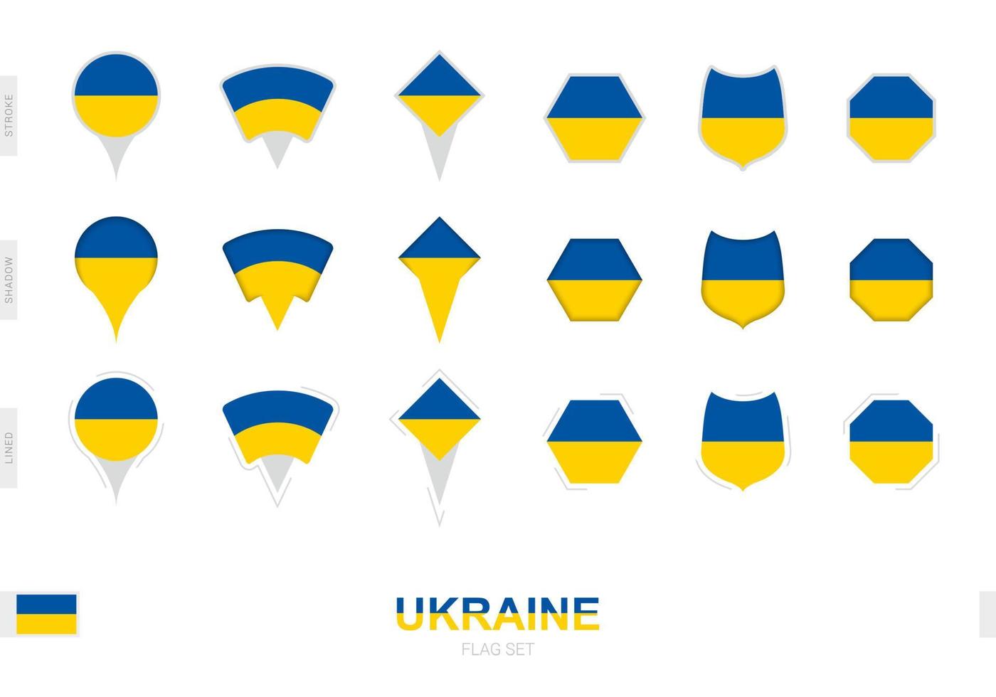 sammlung der ukraine-flagge in verschiedenen formen und mit drei verschiedenen effekten. vektor