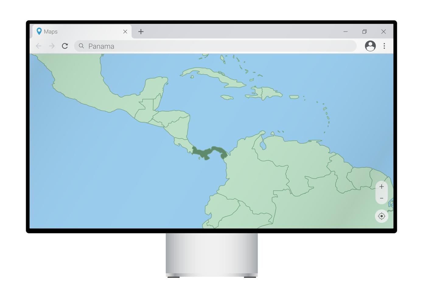 dator övervaka med Karta av panama i webbläsare, Sök för de Land av panama på de webb kartläggning program. vektor