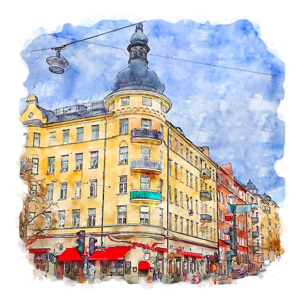 stockholm sverige akvarell skiss handritad illustration vektor