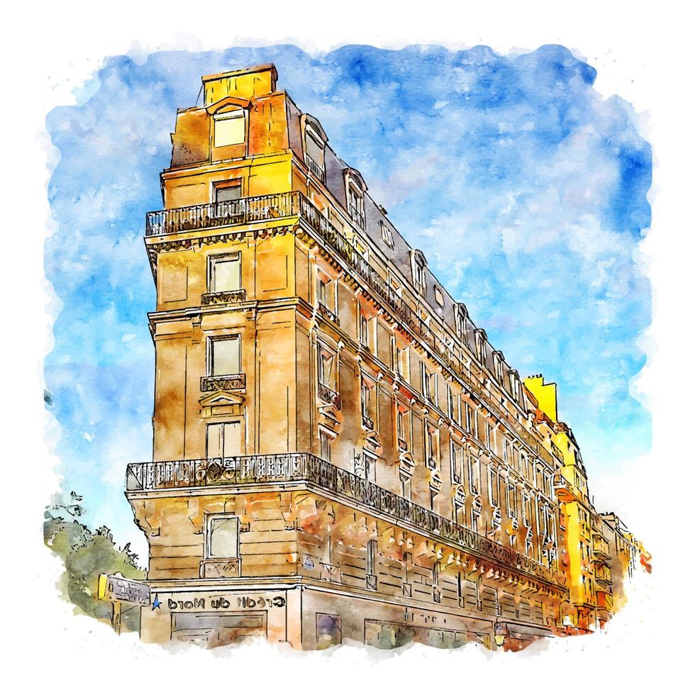 paris frankreich aquarellskizze handgezeichnete illustration vektor