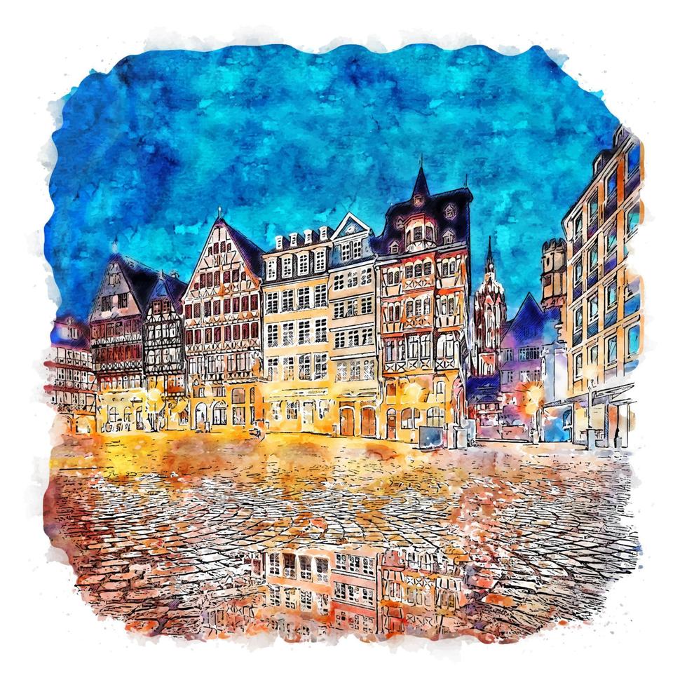 frankfurt Tyskland akvarell skiss handritad illustration vektor