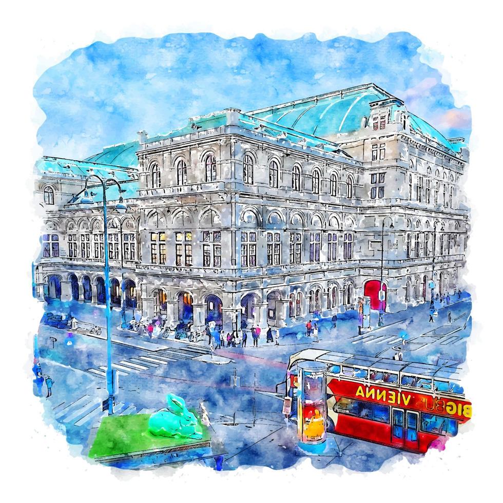 albertinaplatz wien österreich aquarell skizze hand gezeichnete illustration vektor