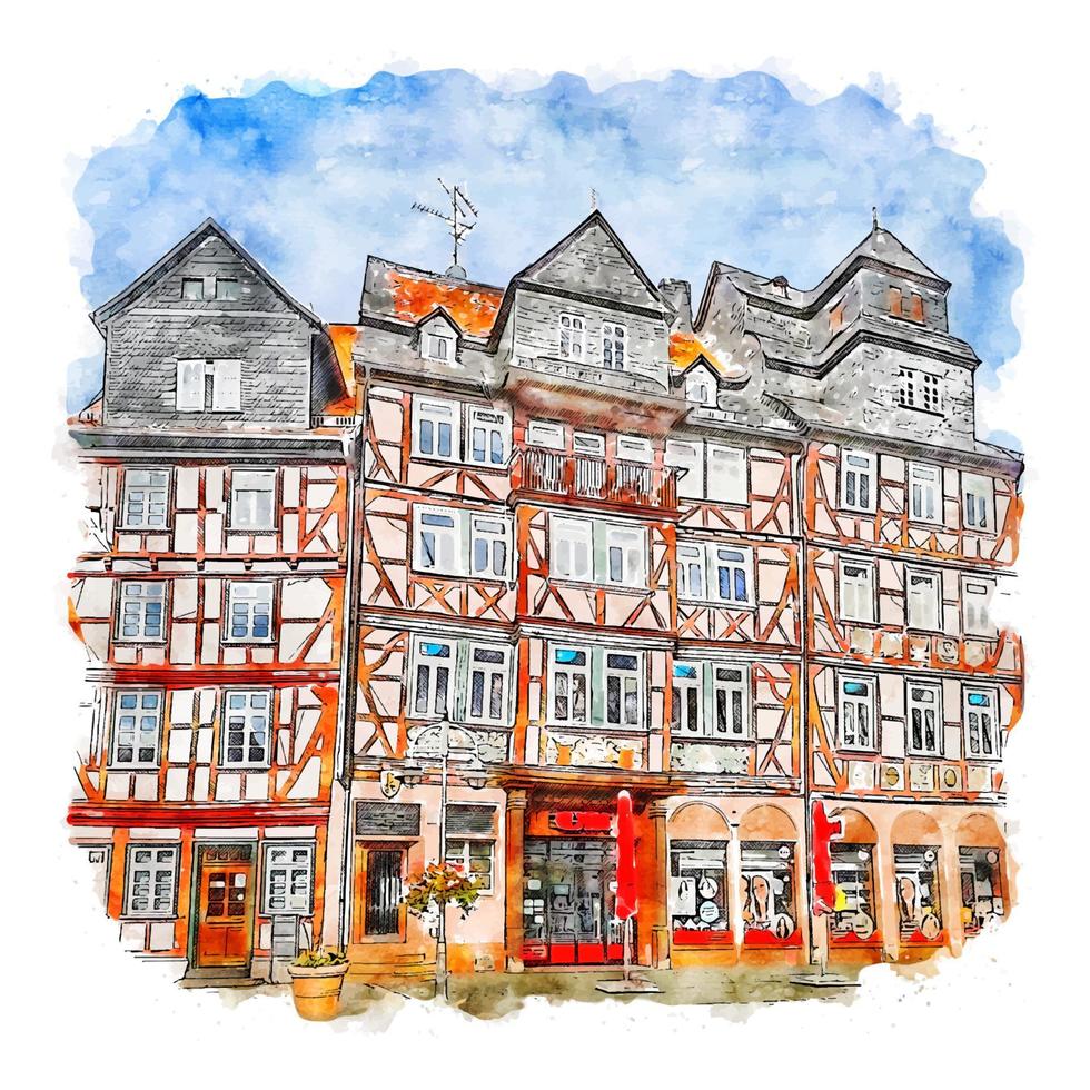 butzbach hessen deutschland aquarell skizze handgezeichnete illustration vektor