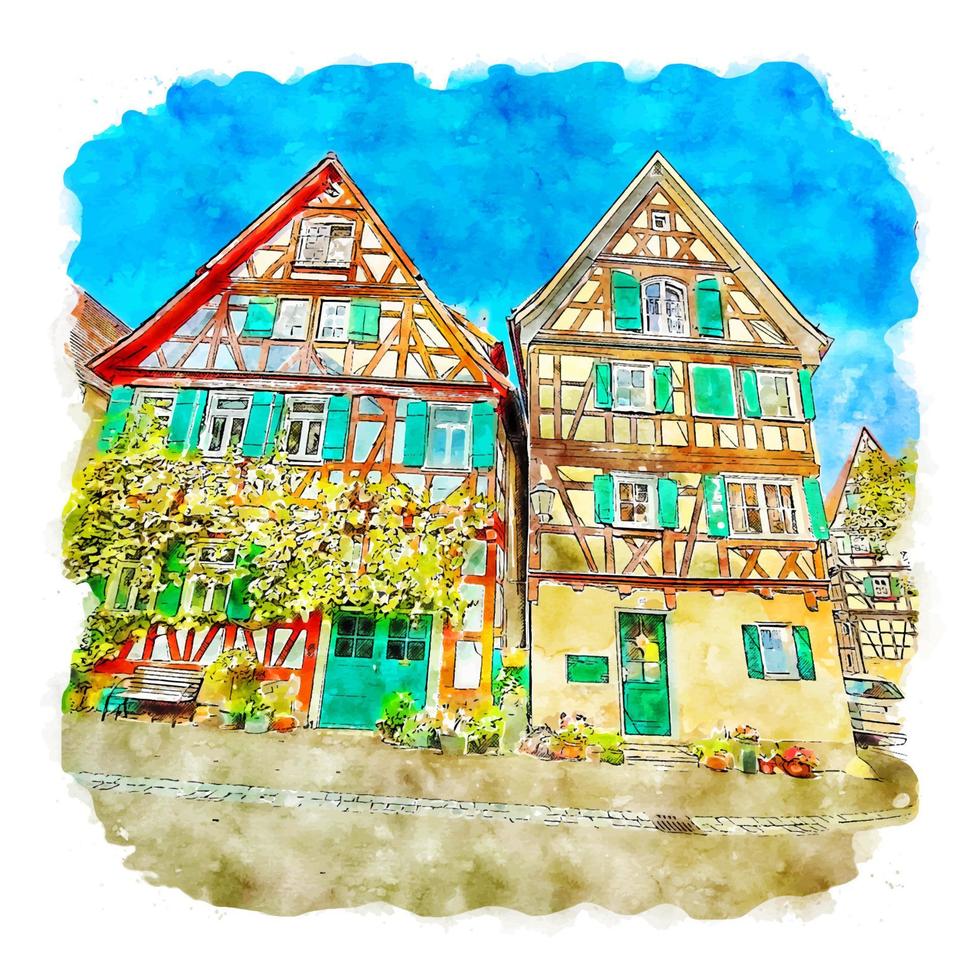 schorndorf deutschland aquarell skizze handgezeichnete illustration vektor