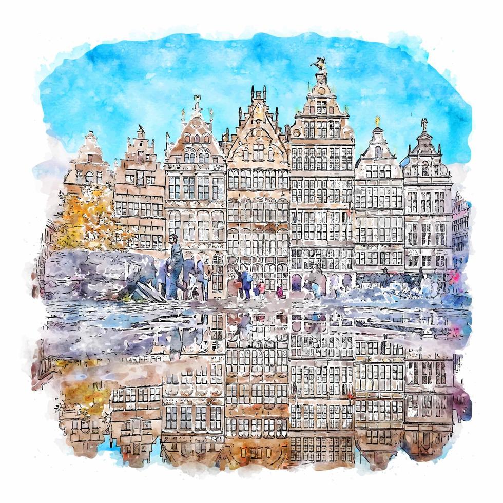 antwerpen belgien aquarell skizze handgezeichnete illustration vektor