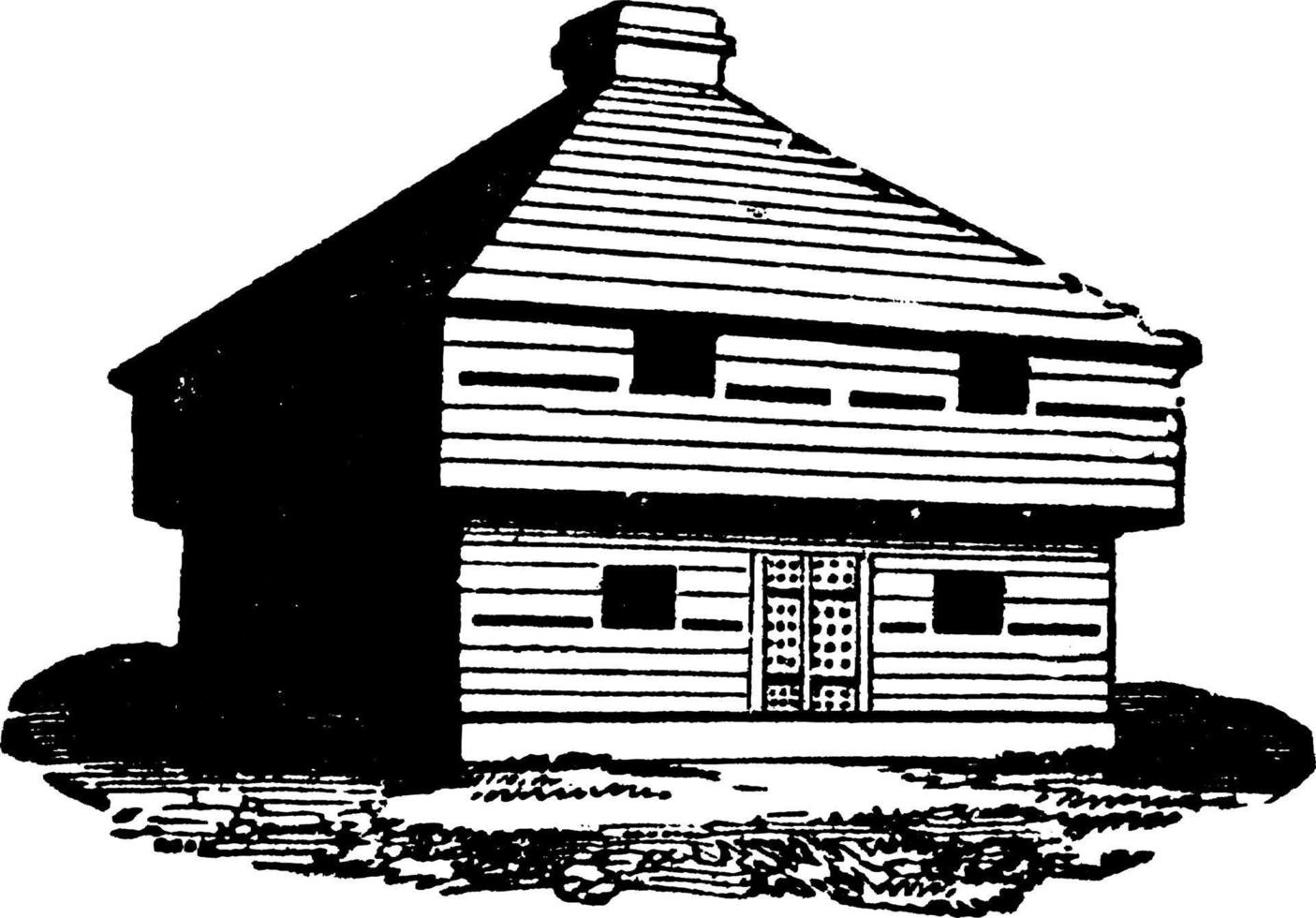 blockhus, årgång illustration. vektor