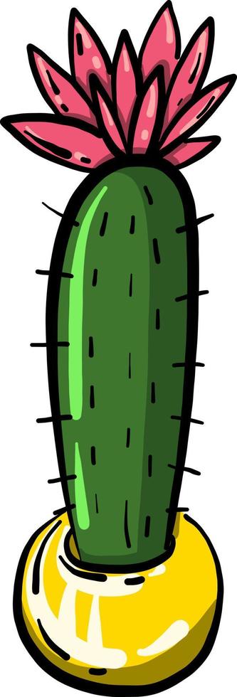 kaktus i gul pott, illustration, vektor på vit bakgrund