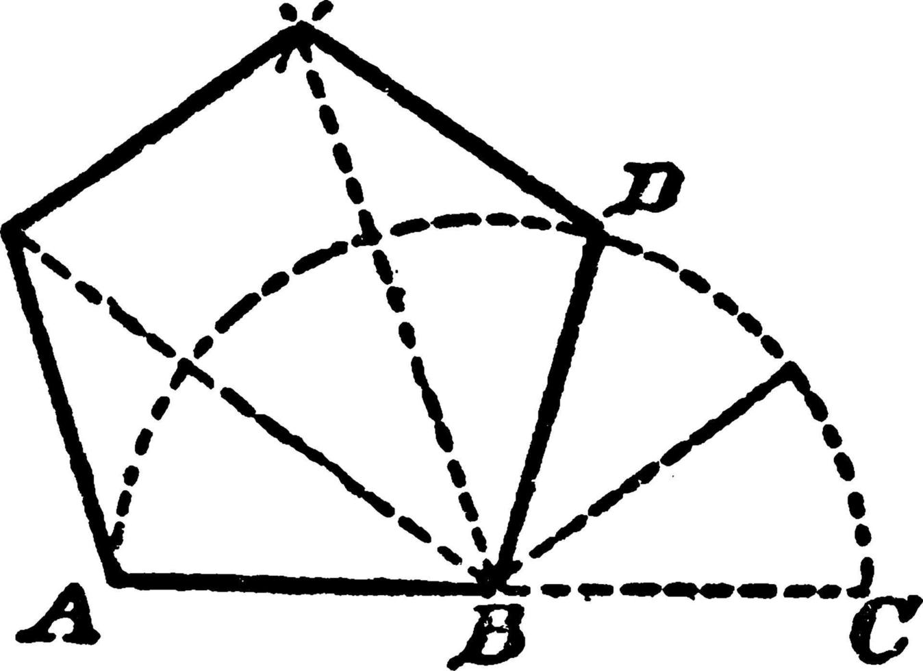 Konstruktion eines regelmäßigen Polygons auf einer Linie, Vintage-Illustration. vektor