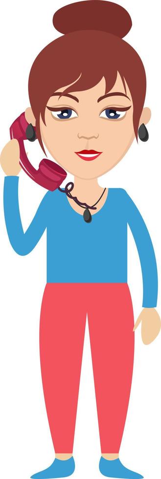 Frau mit Telefon, Illustration, Vektor auf weißem Hintergrund.