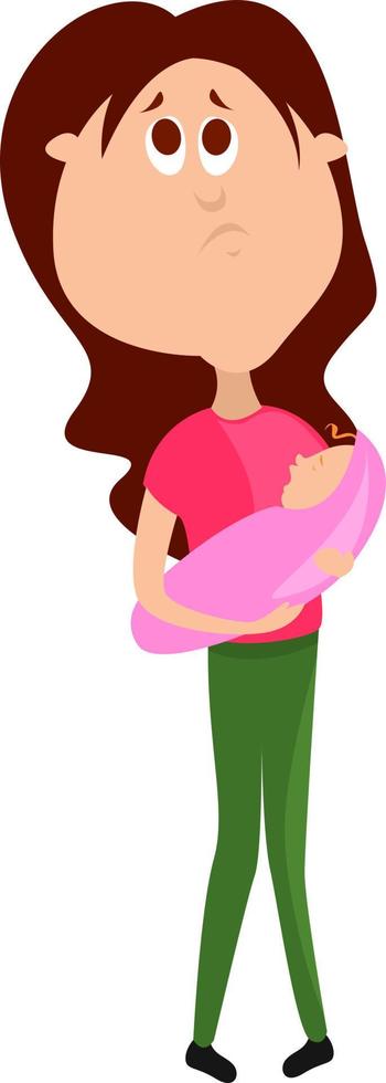 Frau mit Baby, Illustration, Vektor auf weißem Hintergrund