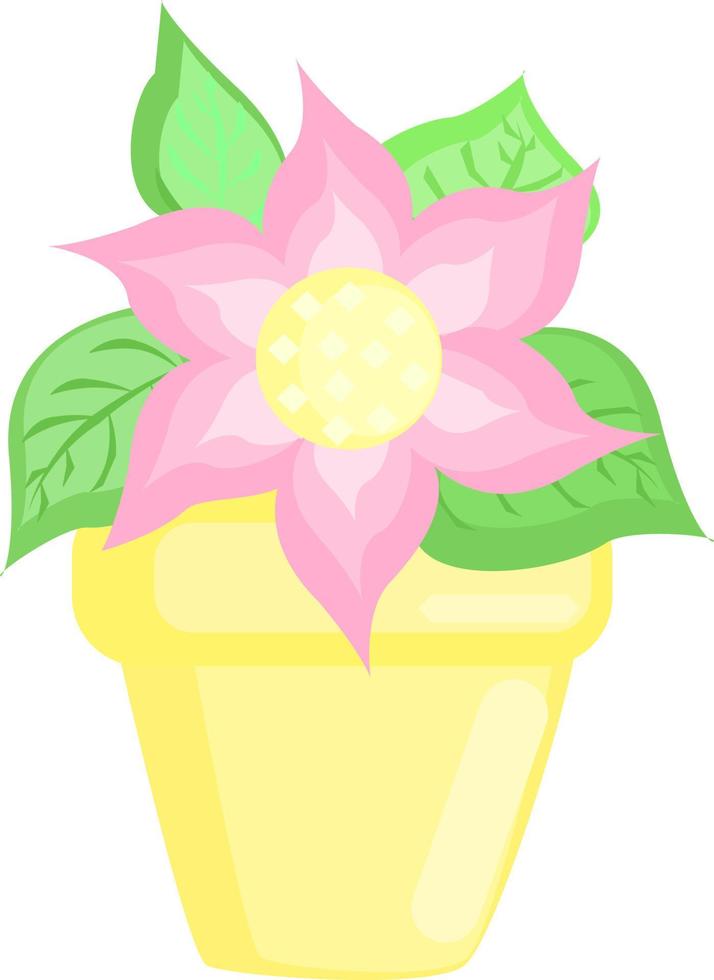 platt blomma i pott, illustration, vektor på vit bakgrund