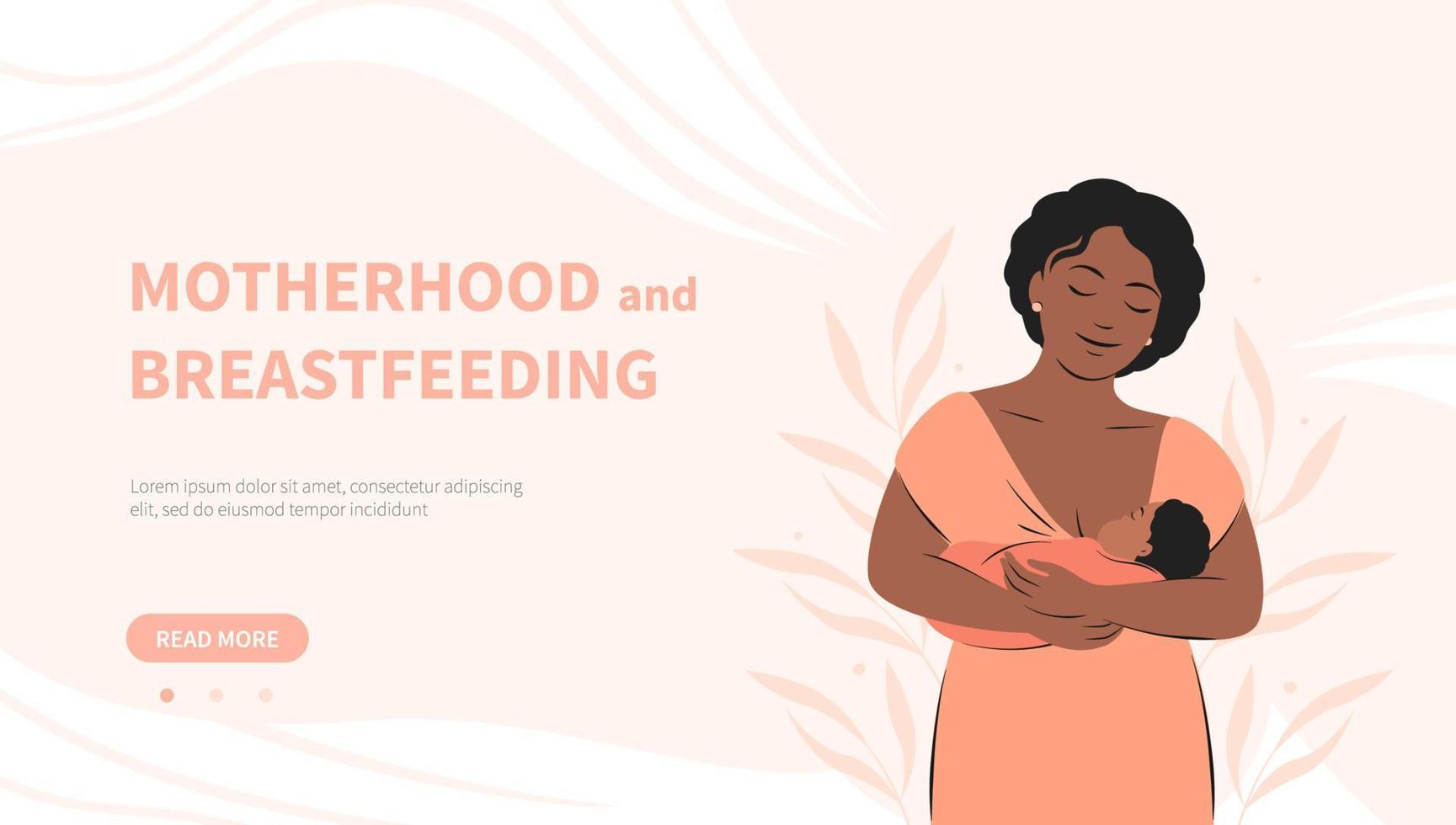 Banner über Stillen und Mutterschaft. dunkelhäutige frau, die baby füttert. Weltstillwoche. Vektor-Illustration. vektor