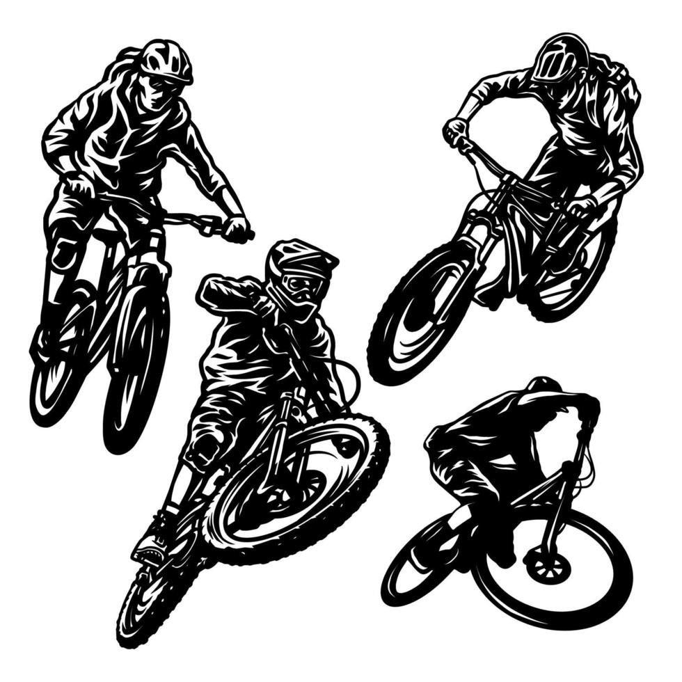 uppsättning av berg cykel, hand dragen linje stil, vektor illustration