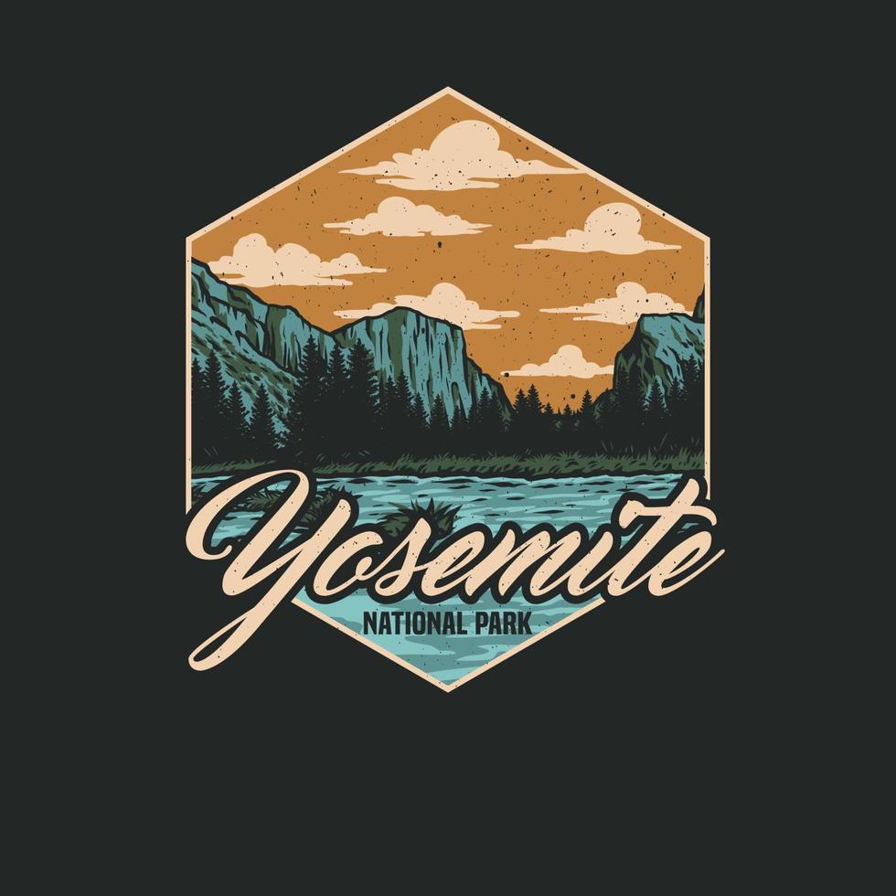 yosemite-nationalpark, handgezeichneter linienstil mit digitaler farbe, vektorillustration vektor