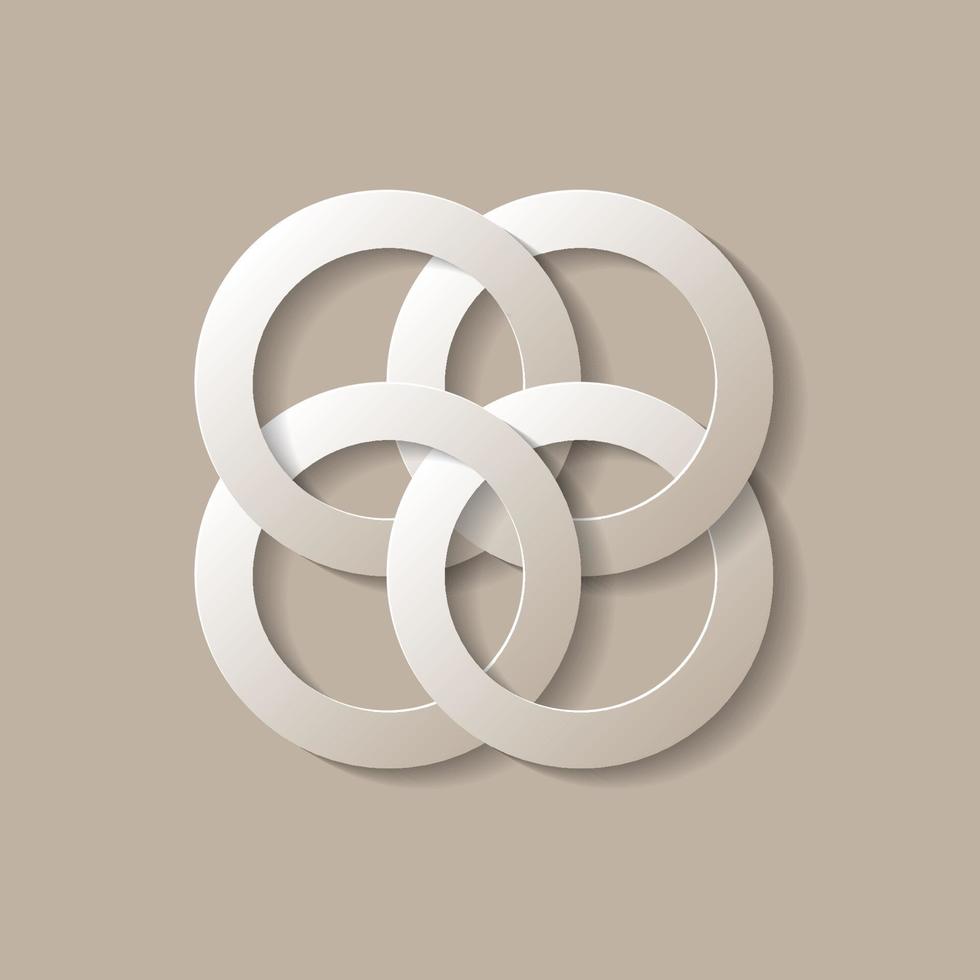 4 elfenben ringar ansluten tillsammans. fyra länkad cirklar. papper skära ut stil. vektor illustration.
