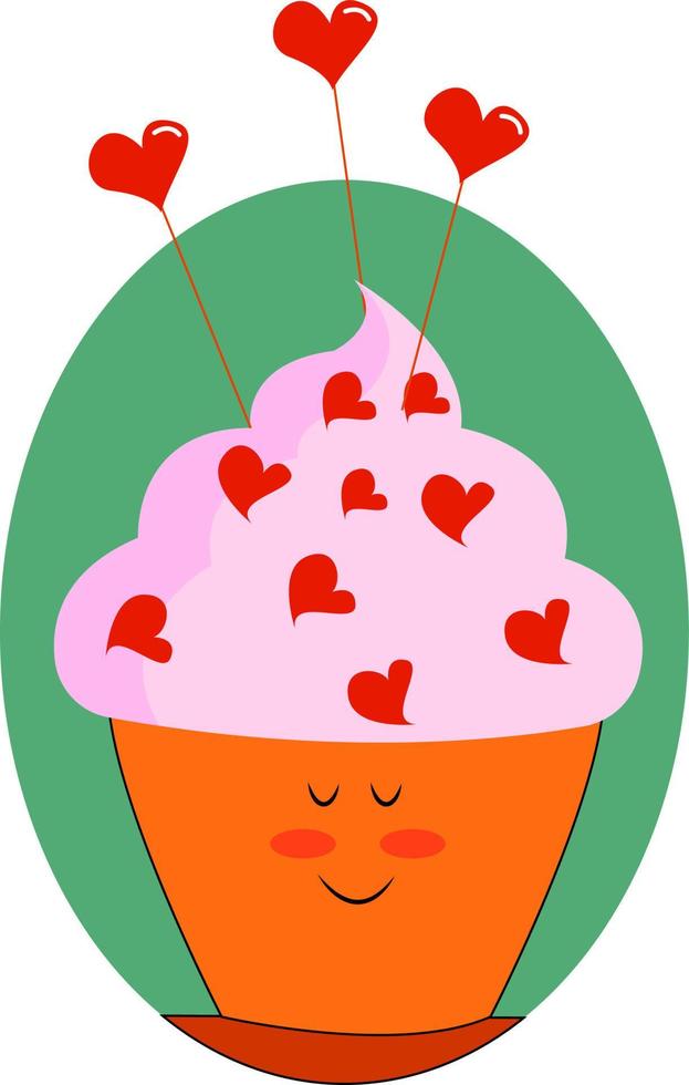 Herz Cupcake, Illustration, Vektor auf weißem Hintergrund.