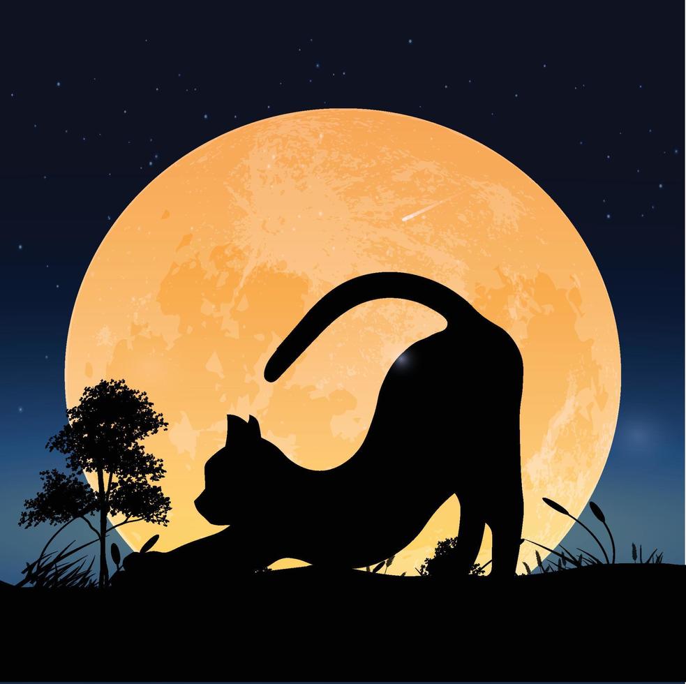 silhuett en dragande katt på måne vektor