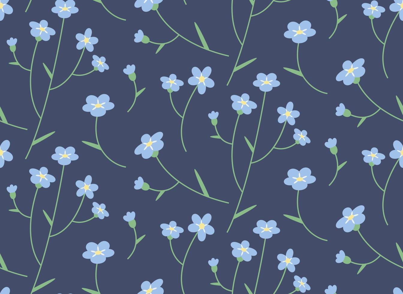 sömlös mönster med myosotis. skön natur textur i platt stil. vektor