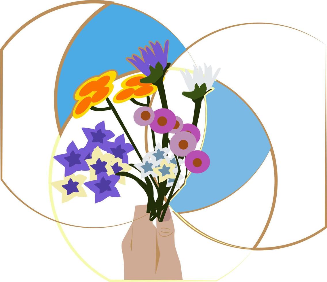 Blumen in der Hand, Illustration, Vektor auf weißem Hintergrund.