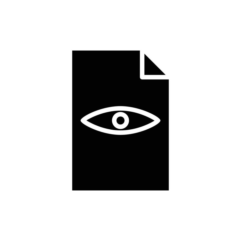 Glyphen-Symbolillustration für Papierdokumente mit Auge. Symbol in Bezug auf das angezeigte Dokument, die angezeigte Datei. einfaches Vektordesign editierbar. pixelgenau bei 32 x 32 vektor