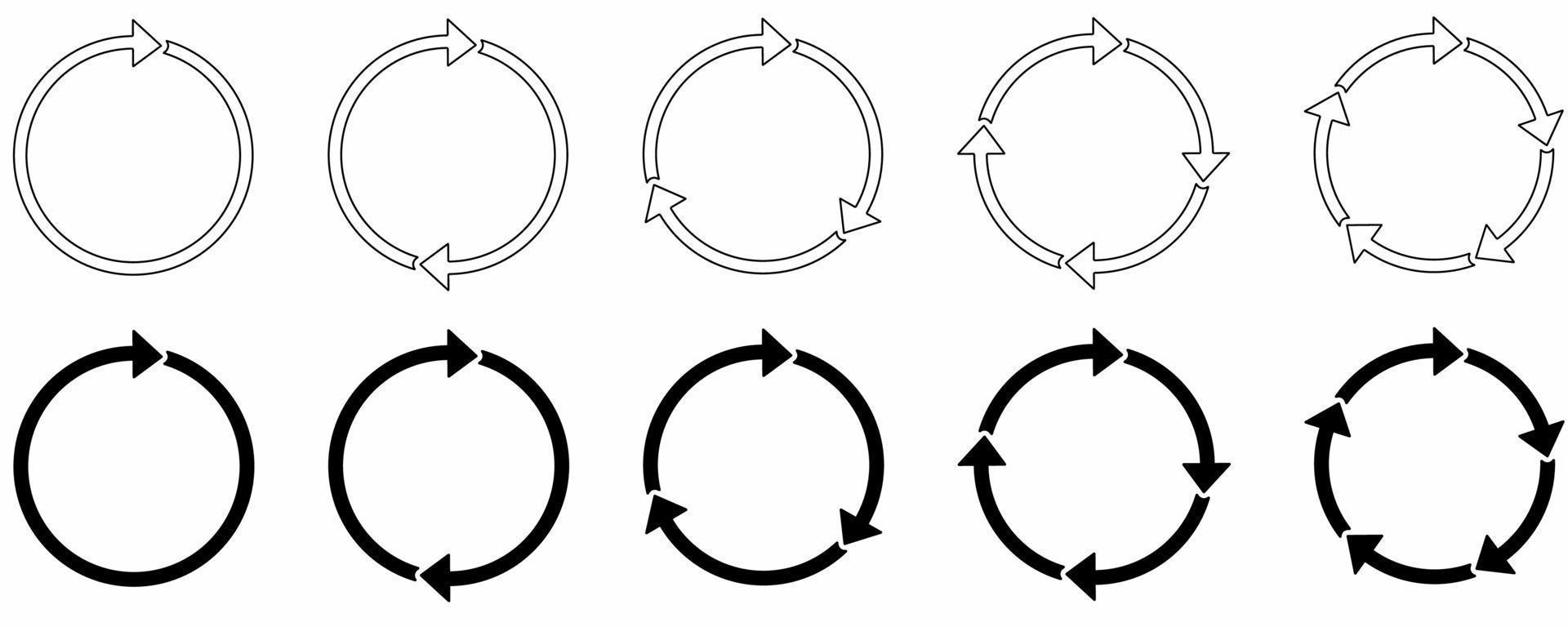Kreisender Pfeil-Icon-Set isoliert auf weißem Hintergrund vektor