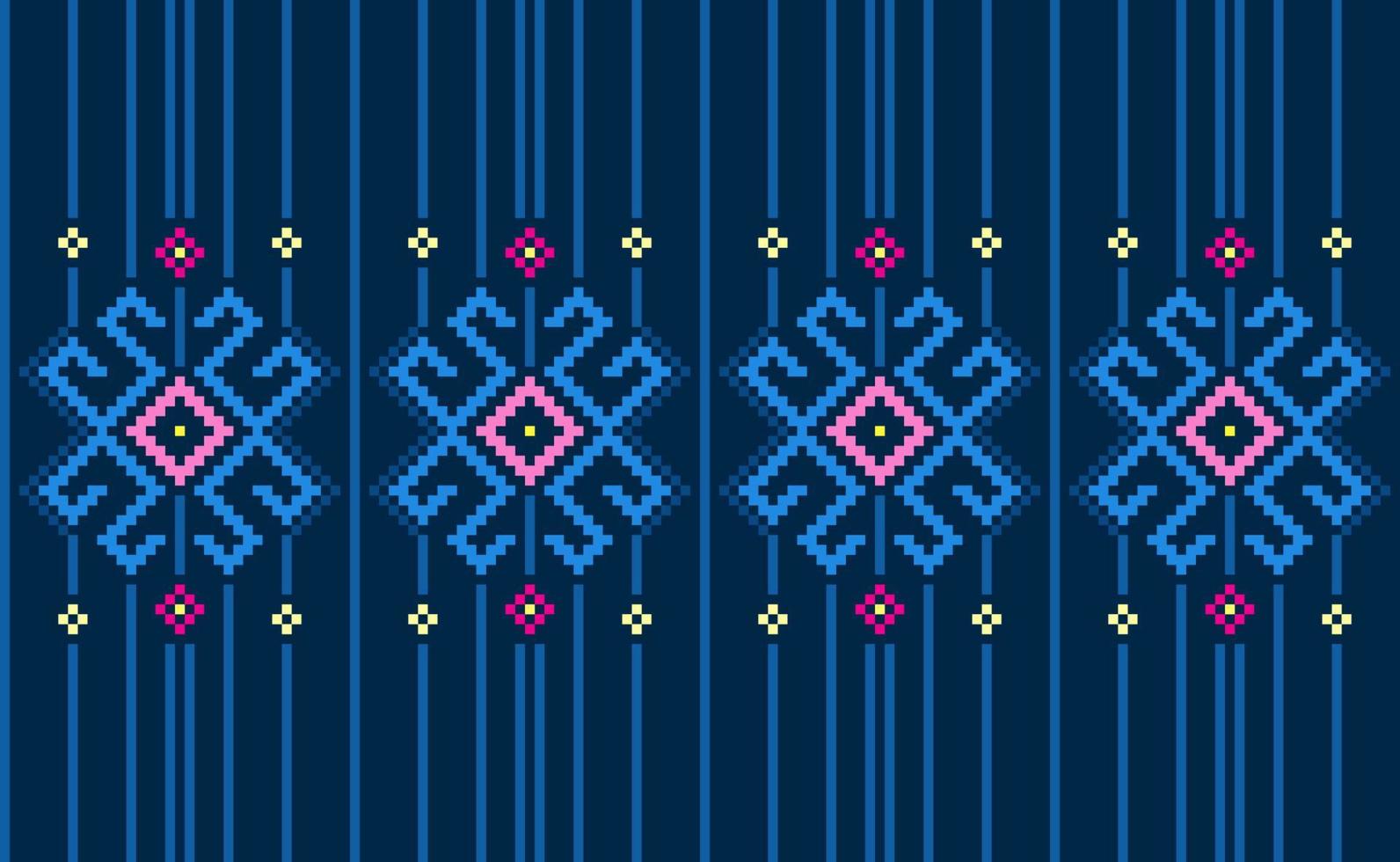 Pixel ethnisches Muster, Vektorstickerei antiker Hintergrund, geometrisches Konzept ethnisches Design vektor