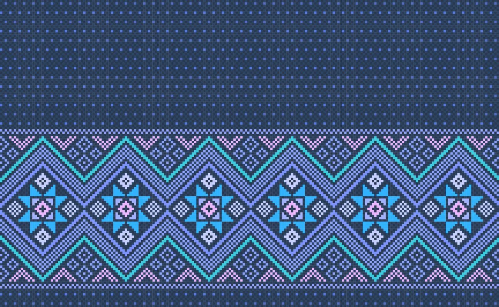 Pixel ethnisches Muster, Vektorstickerei marokko Hintergrund, geometrische Linie aztekischer Stil, blaues Muster Zickzack vektor