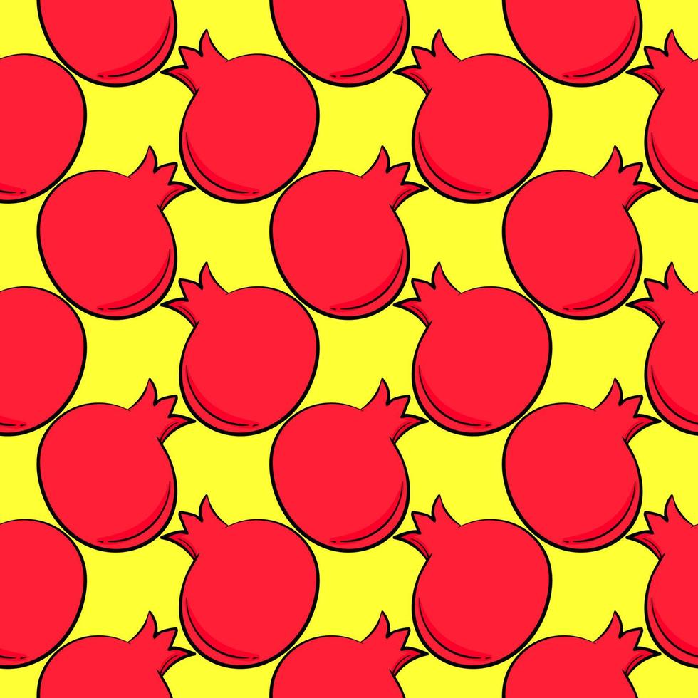 granatäpple mönster, sömlös mönster på gul bakgrund. vektor