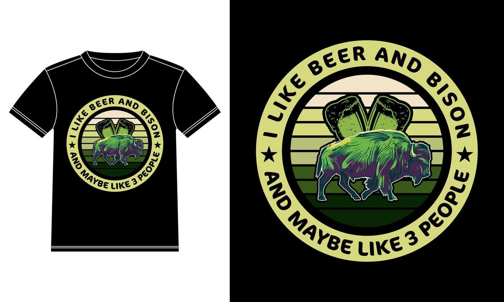 jag tycka om öl bison och kanske 3 människor årgång t-shirt design vektor