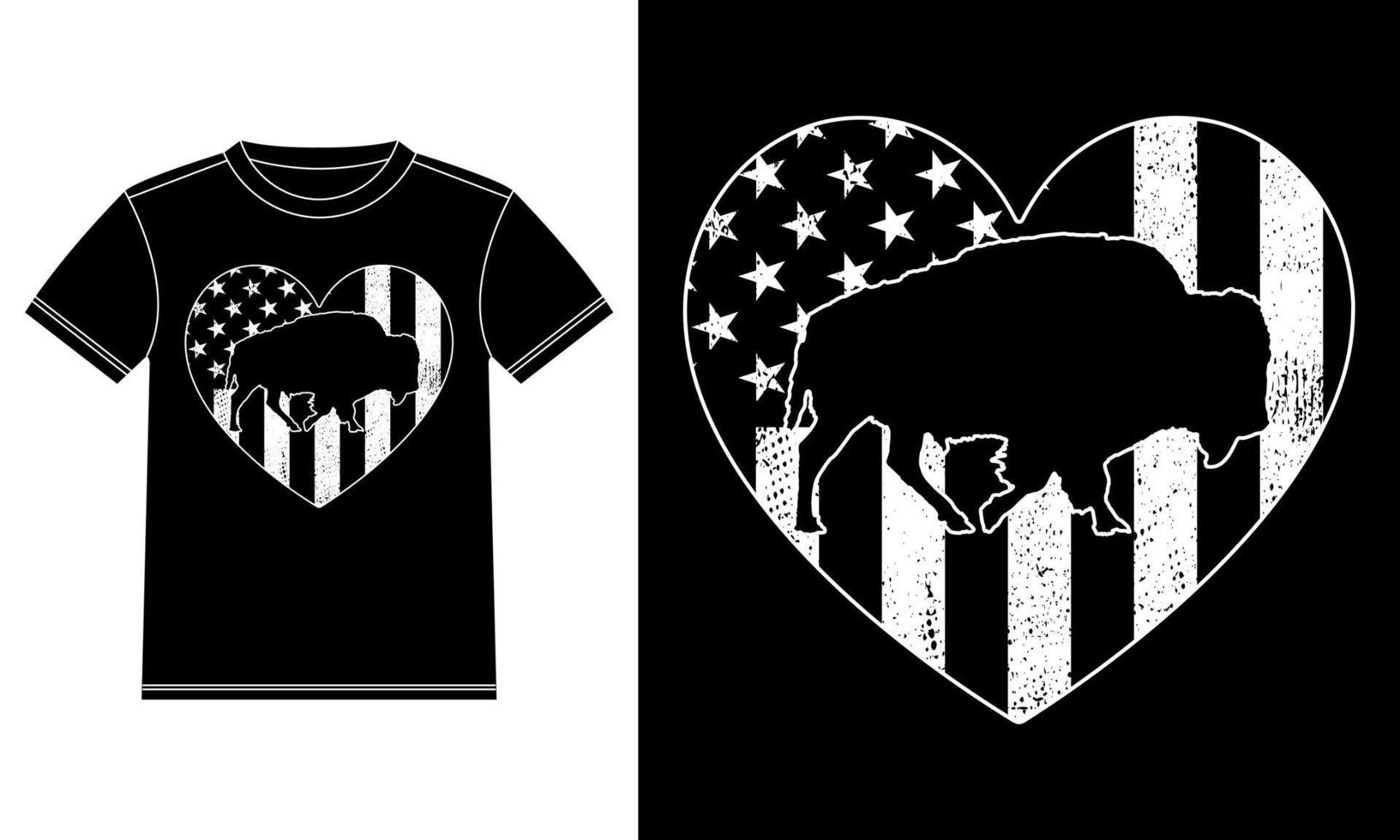amerikan bison kärlek med amerikan flagga t-shirt vektor