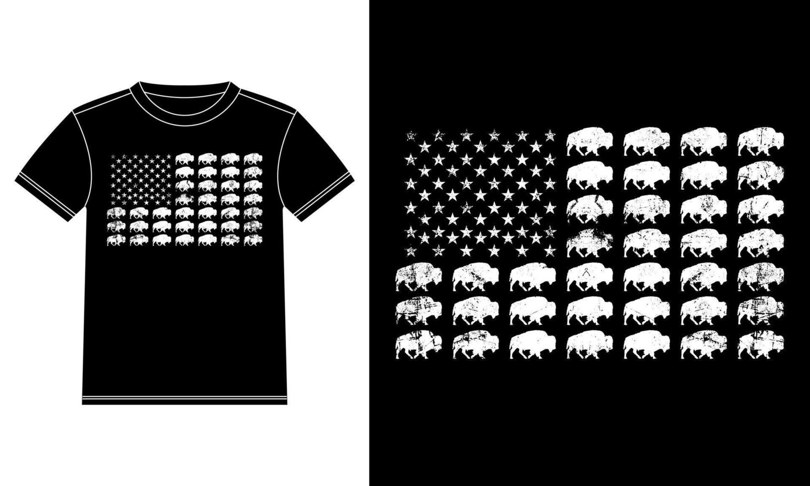 unik amerikan buffel juli de 4:e amerikan flagga årgång t-shirt design vektor