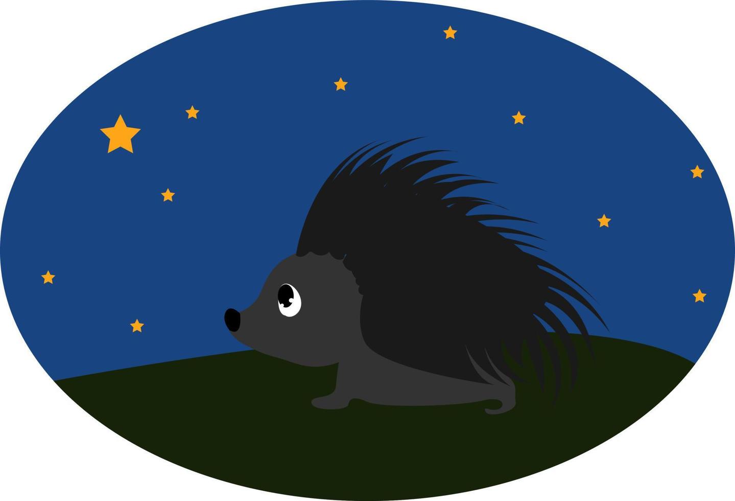 Igel in der Nacht, Illustration, Vektor auf weißem Hintergrund.