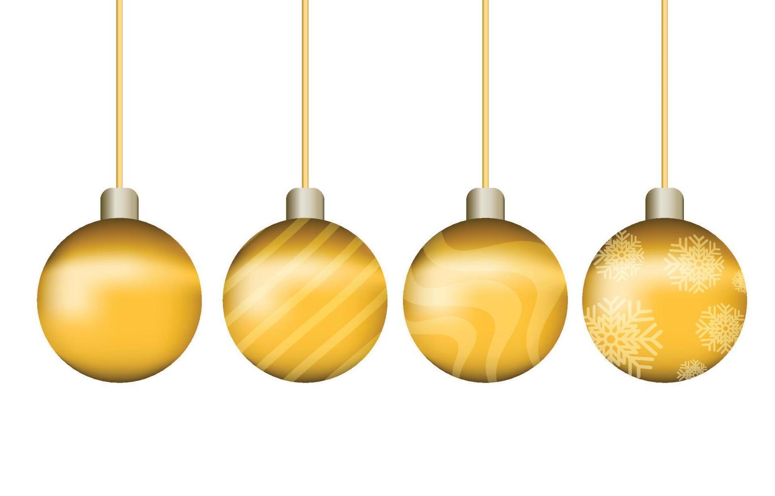 jul gyllene bollar hängande. isolerat på en vit bakgrund. dekorerad med en mönster. ny år fest och jul festival illustration vektor begrepp