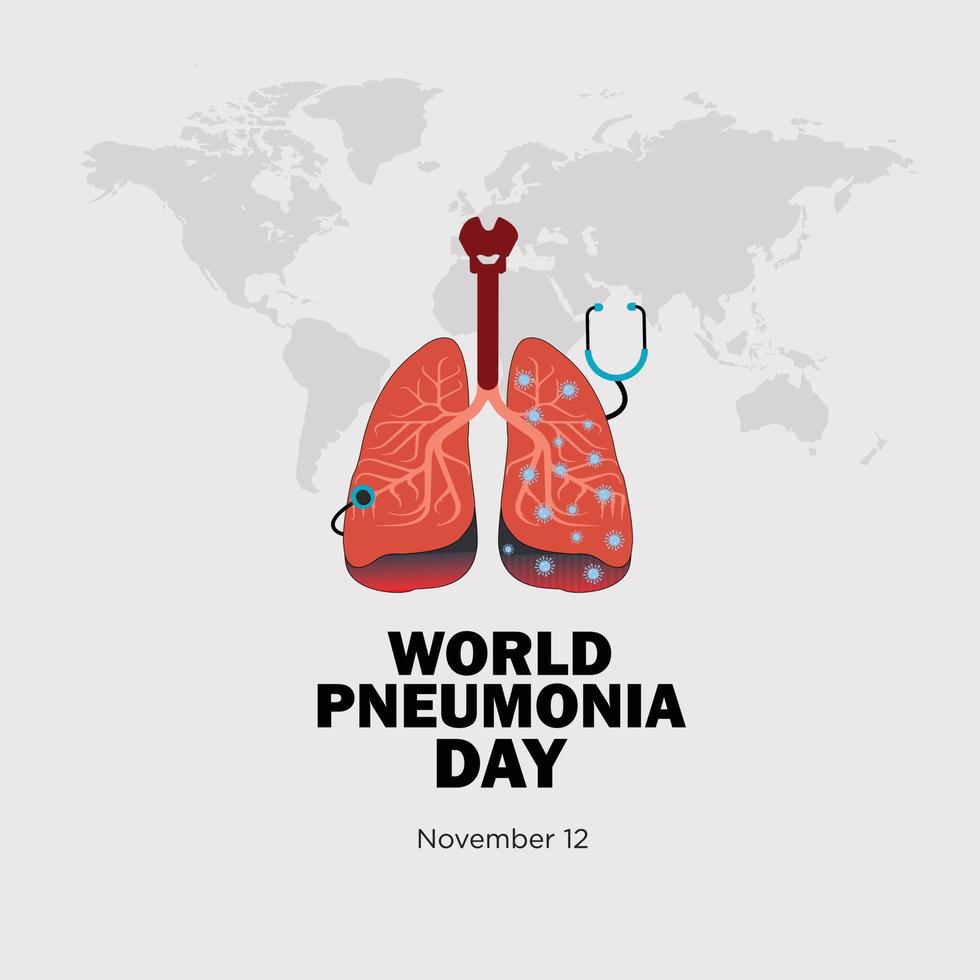 värld lunginflammation dag med coronavirus attackera lungorna. illustration, affisch eller baner av värld lunginflammation dag. vektor