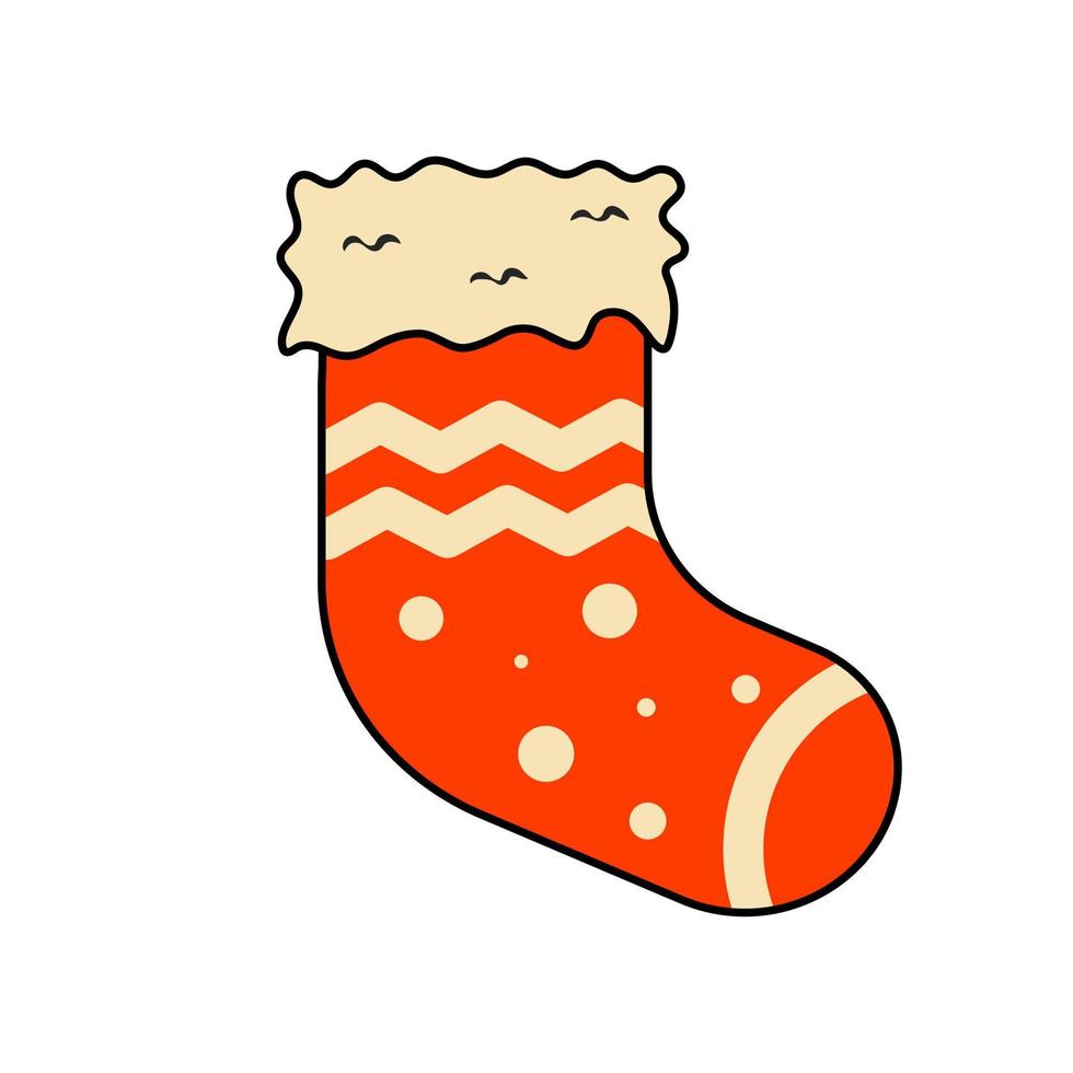 Weihnachtsrote Socke mit Ornament für Geschenke im Retro-Stil vektor