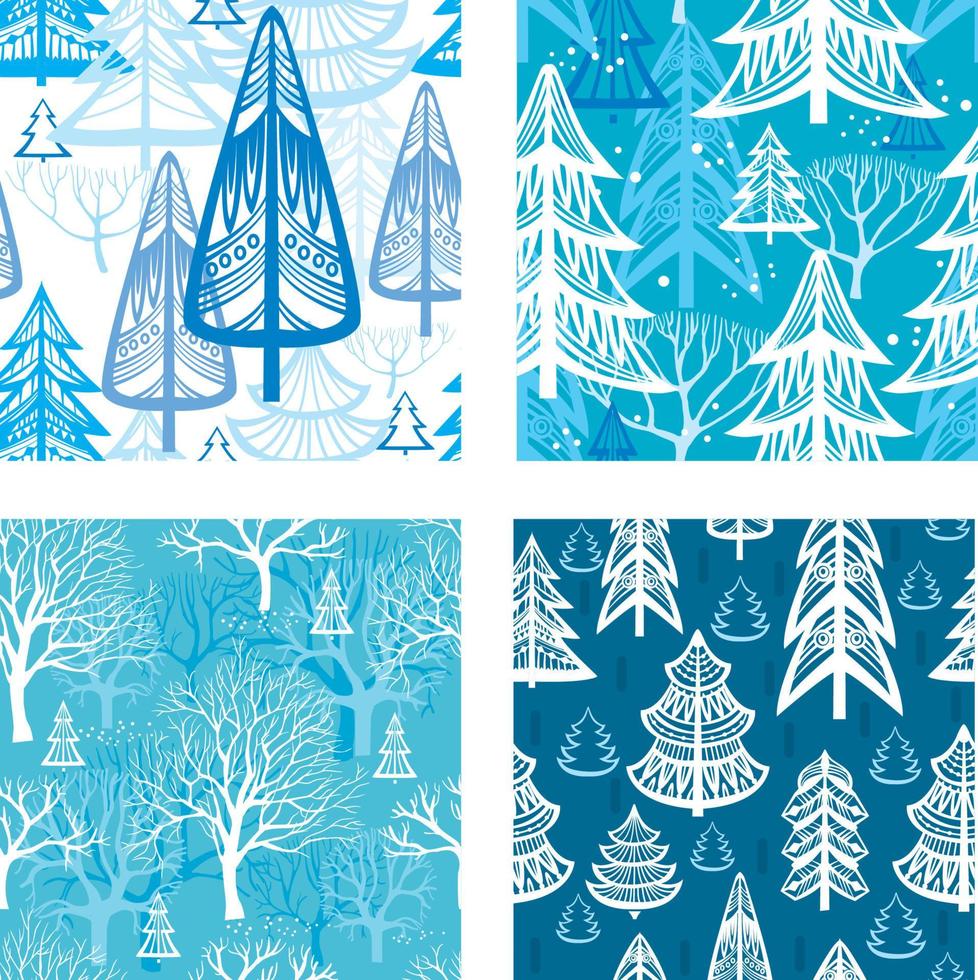 uppsättning av sömlös mönster med vinter- skog vektor