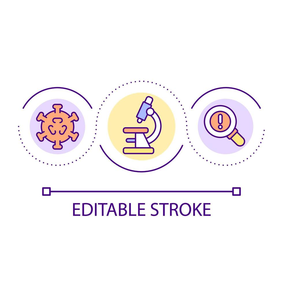 Symbol für das Konzept der Laborforschungsschleife. Erreger identifizieren. Virenerkennung. Coronavirus abstrakte Idee dünne Liniendarstellung. isolierte Umrisszeichnung. editierbarer Strich. vektor