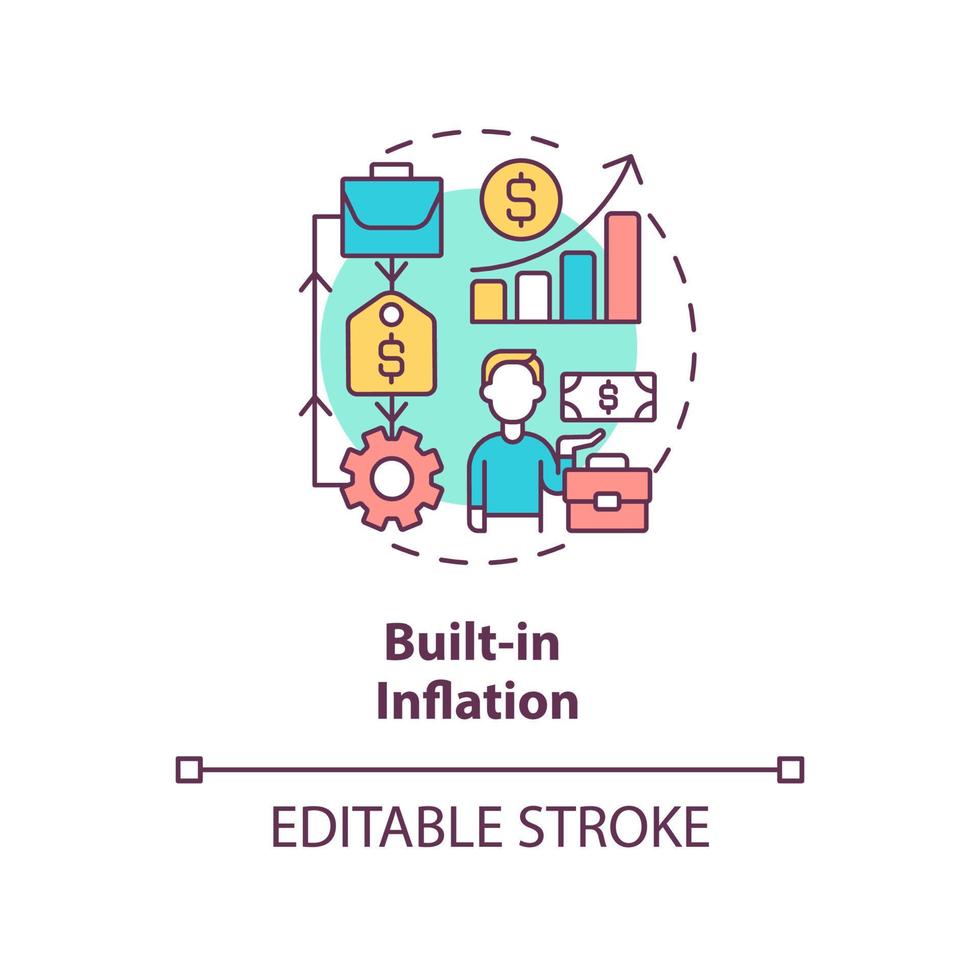 Symbol für das integrierte Inflationskonzept. höhere Löhne wirken sich aus. inflationstyp abstrakte idee dünne linie illustration. isolierte Umrisszeichnung. editierbarer Strich. vektor