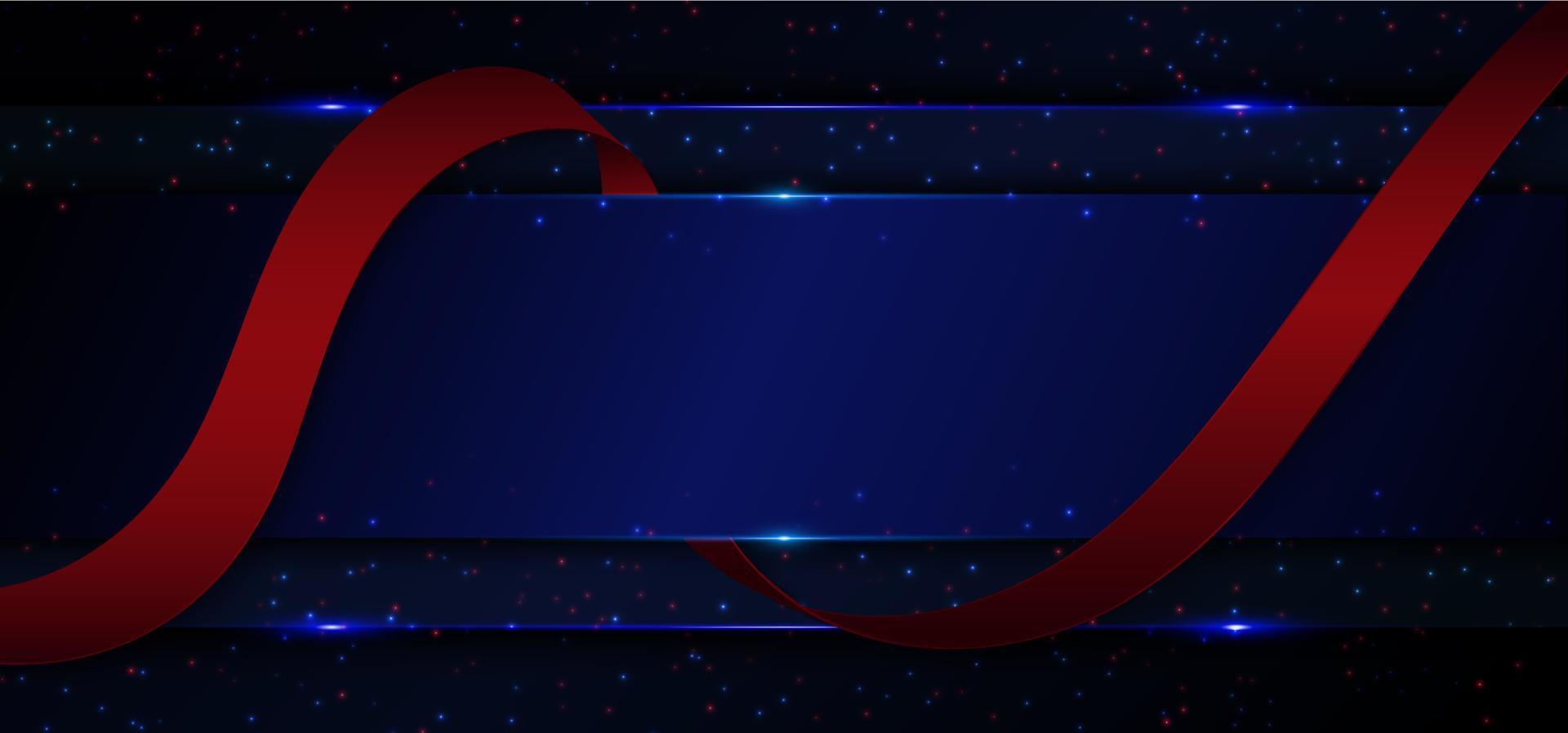 abstrakt lyx blå metallisk med röd band 3d dekorera med glitter. trogen mall design bakgrund. vektor