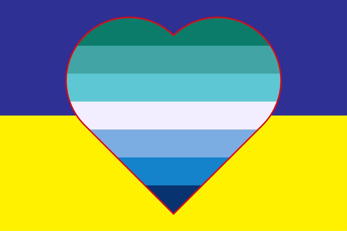 Vektordarstellung der Flagge der männlichen Transgender-Flagge des schwulen Stolzes in Form eines Herzens auf der gelb-blauen Flagge der Ukraine. Unterstützung für die Ukraine. vektor