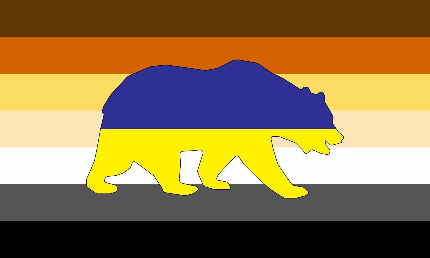 Bären-Stolz-Flagge oder braune Farbflagge umfassen einen Mann, der Körperbehaarung oder Gesichtsbehaarung hat und von der Schwulengemeinschaft der LGBT-Organisation erotisiert wird. Vektor. Frieden für die Ukraine. Flagge. vektor