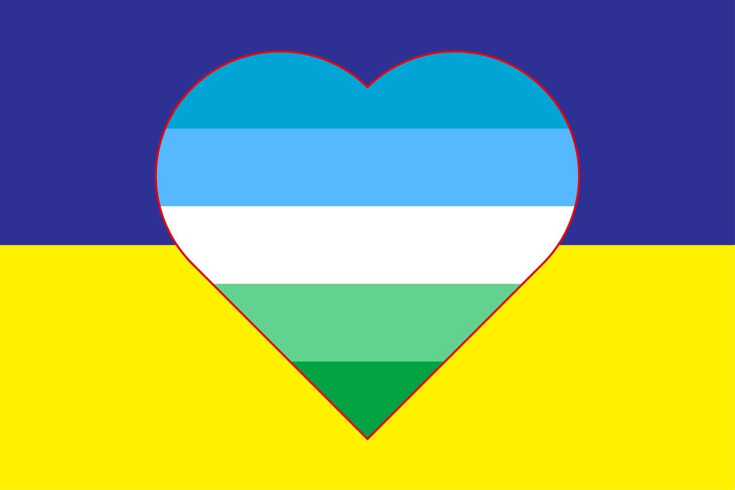 Vektordarstellung der gelb-blauen Flagge der Ukraine in Form eines Herzens auf der schwul-lesbischen Flagge des Schwulenstolzes. Unterstützung für die Ukraine. vektor