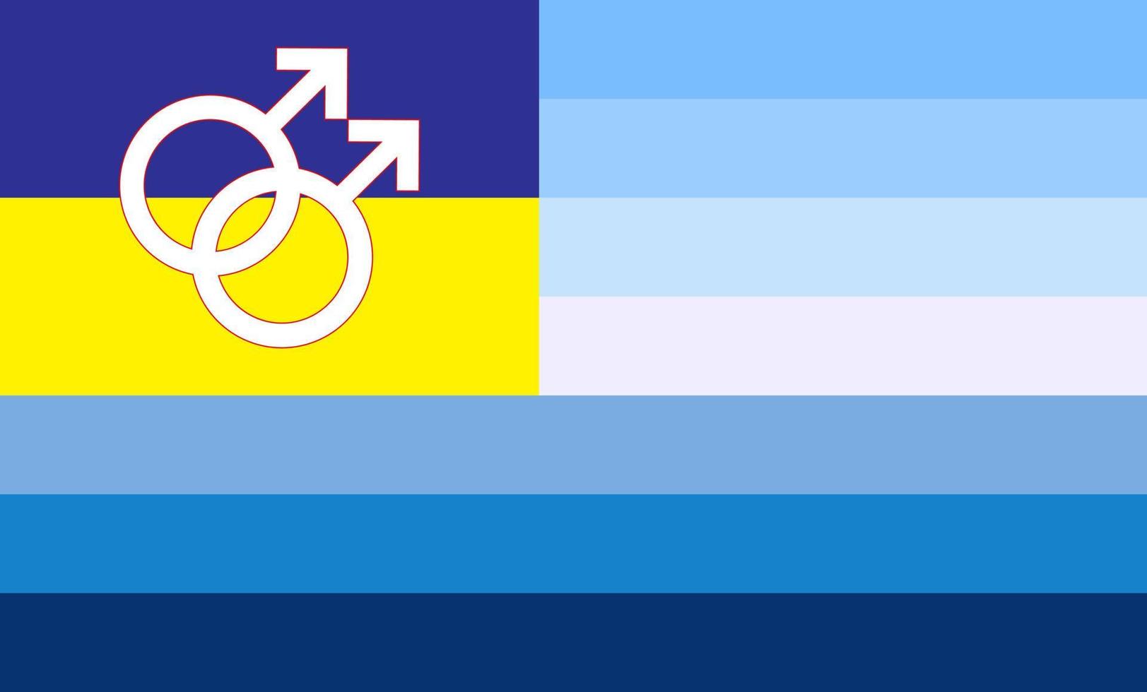 Vektordarstellung der gelb-blauen Flagge der Ukraine auf der schwul-lesbischen Flagge des schwulen Stolzes. Unterstützung für die Ukraine. vektor