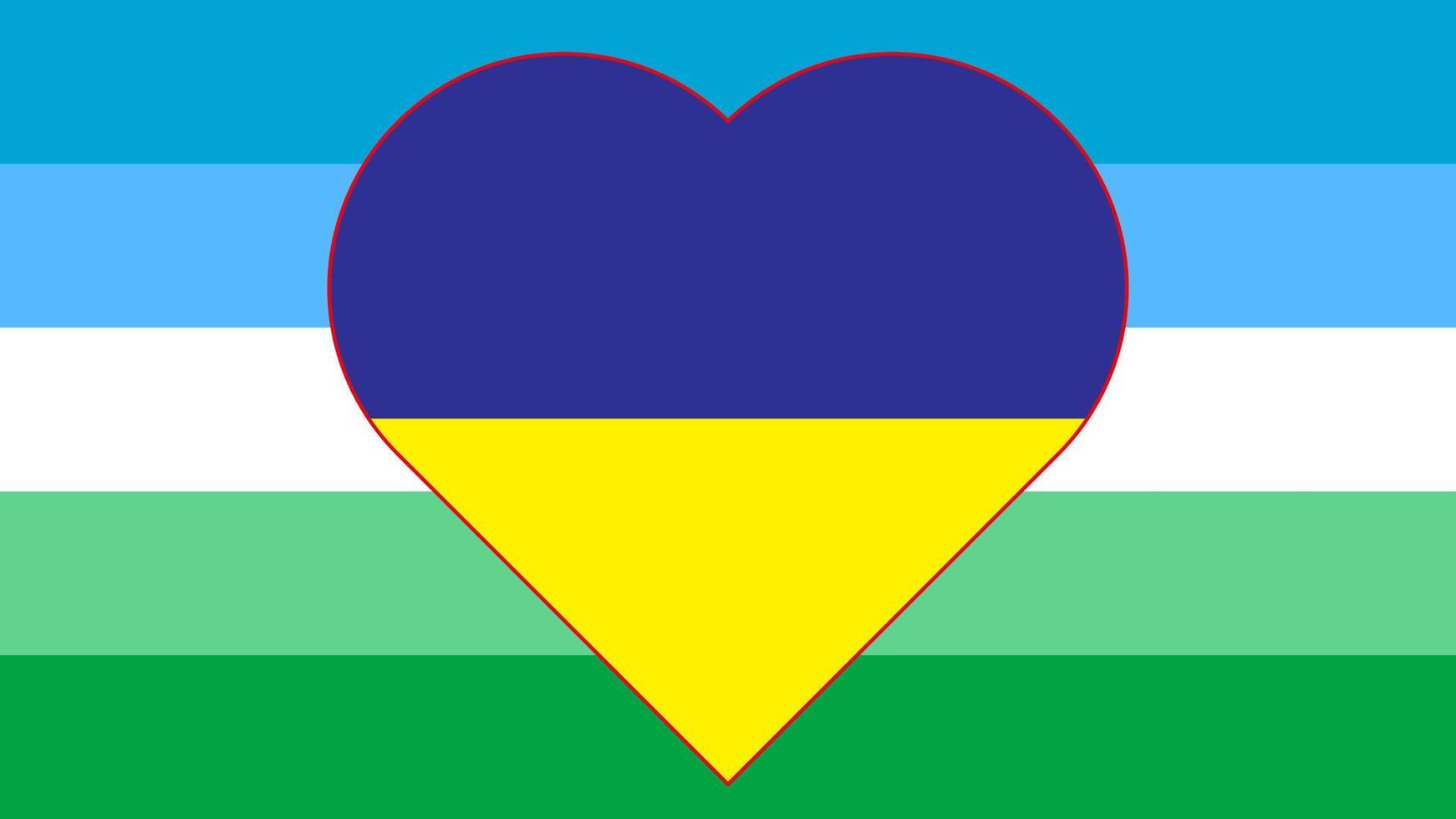 Vektordarstellung der Flagge der schwul-lesbischen Flagge des schwulen Stolzes in Form eines Herzens auf der gelb-blauen Flagge der Ukraine. Unterstützung für die Ukraine. vektor