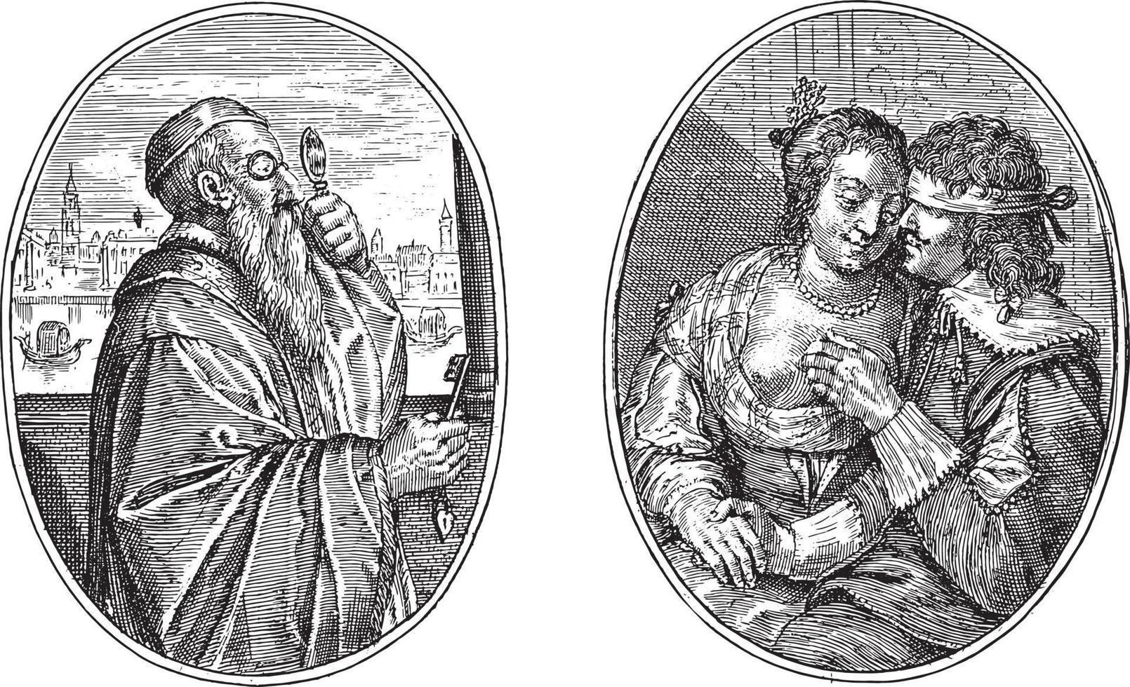 adliger aus venedig und seine frau paulina, crispijn van de passe ii, 1641, vintage illustration. vektor