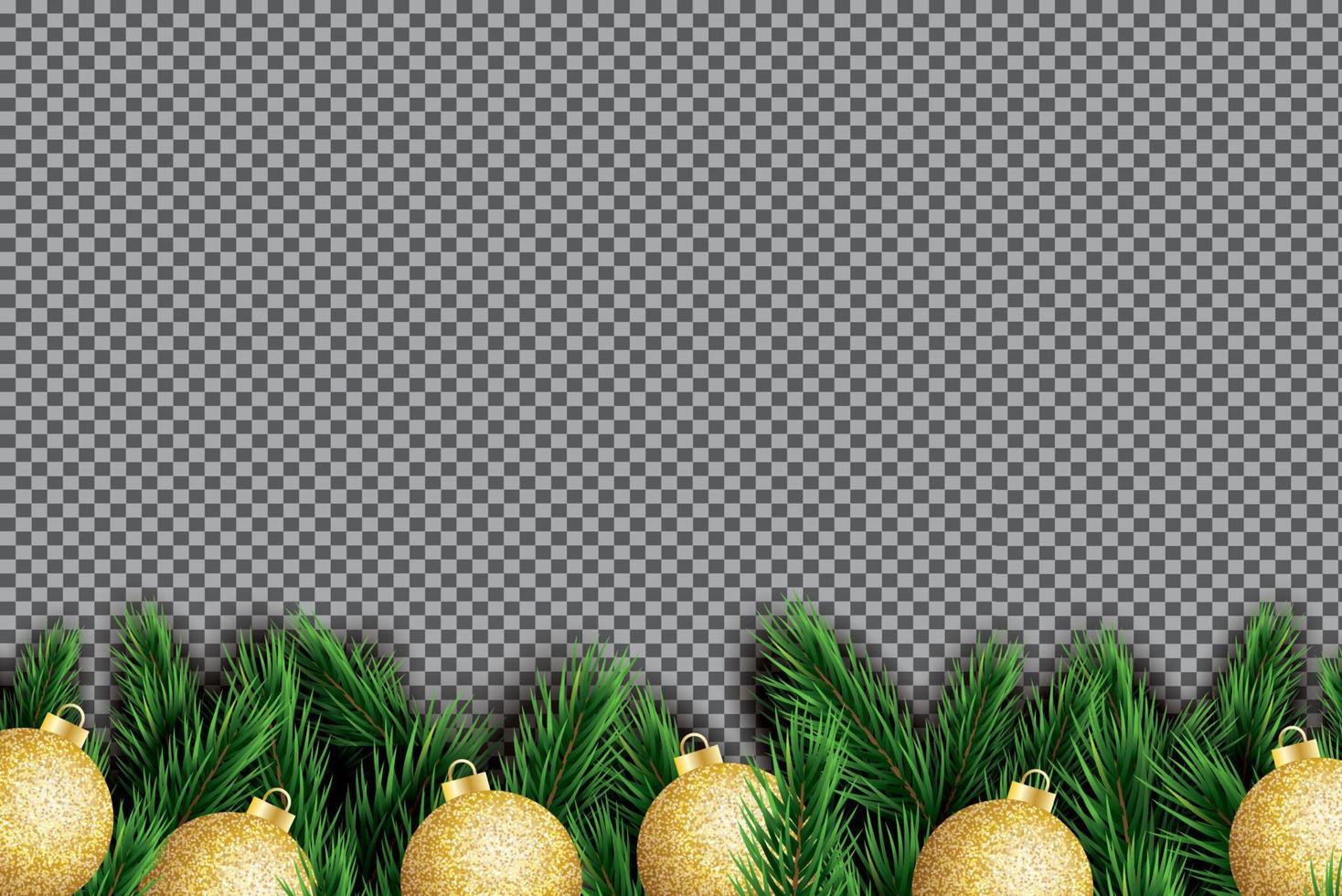 gran gren med gyllene jul bollar på transparent bakgrund. vektor