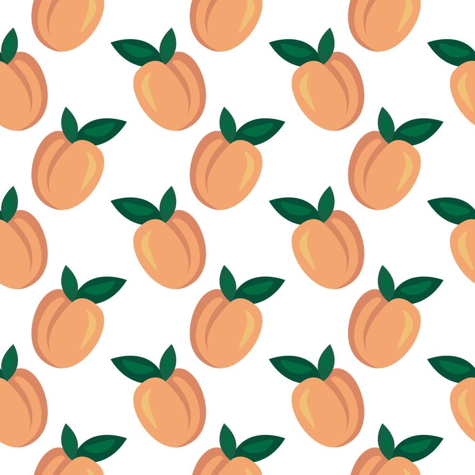orange Pfirsiche, nahtloses Muster auf weißem Hintergrund. vektor