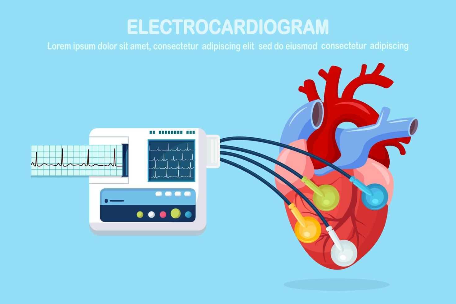 ecg maskin isolerat på bakgrund. elektrokardiogram övervaka för diagnos mänsklig hjärta med ekg Graf. medicinsk Utrustning för sjukhus med Diagram av hjärtslag rytm. vektor platt design