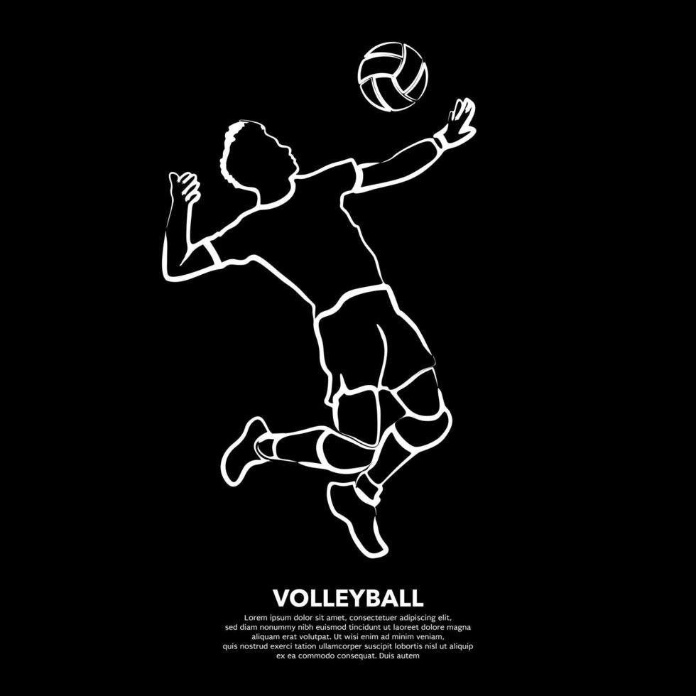 linje konst av manlig volleyboll spelare isolerat på en mörk bakgrund. vektor illustration