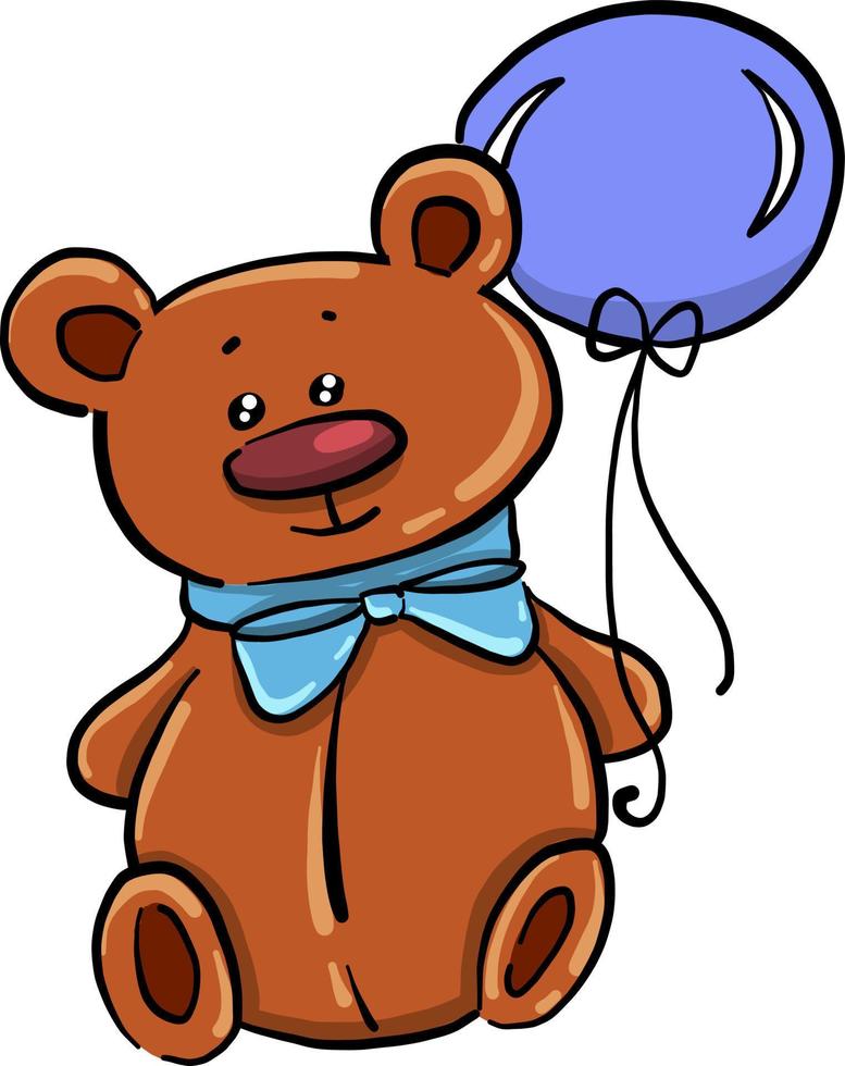 Björn med blå ballong, illustration, vektor på vit bakgrund